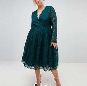 Asos Curve Long Sleeve Lace Midi Prom Dress